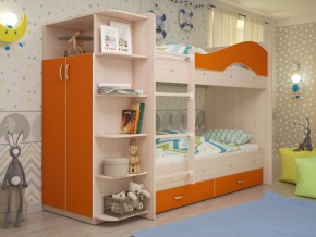 Кровать 2-х ярусная Мая с ящиками и шкафом на латофлексах оранж в Краснотурьинске - krasnoturinsk.magazinmebel.ru | фото - изображение 1