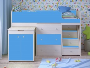 Кровать чердак Малыш 80х180 Дуб молочный, Голубой в Краснотурьинске - krasnoturinsk.magazinmebel.ru | фото