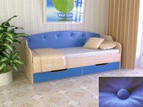 Кровать Юниор Тип 2 дуб молочный/синий 800х1600 в Краснотурьинске - krasnoturinsk.magazinmebel.ru | фото